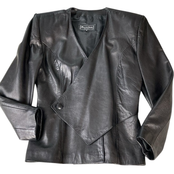Almaro Moda Jackets & Blazers - Almaro Moda Black Leather Surplice Jacket